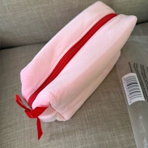 Ulta Beauty Pink Velvet Makeup Pouch with Red Zipper